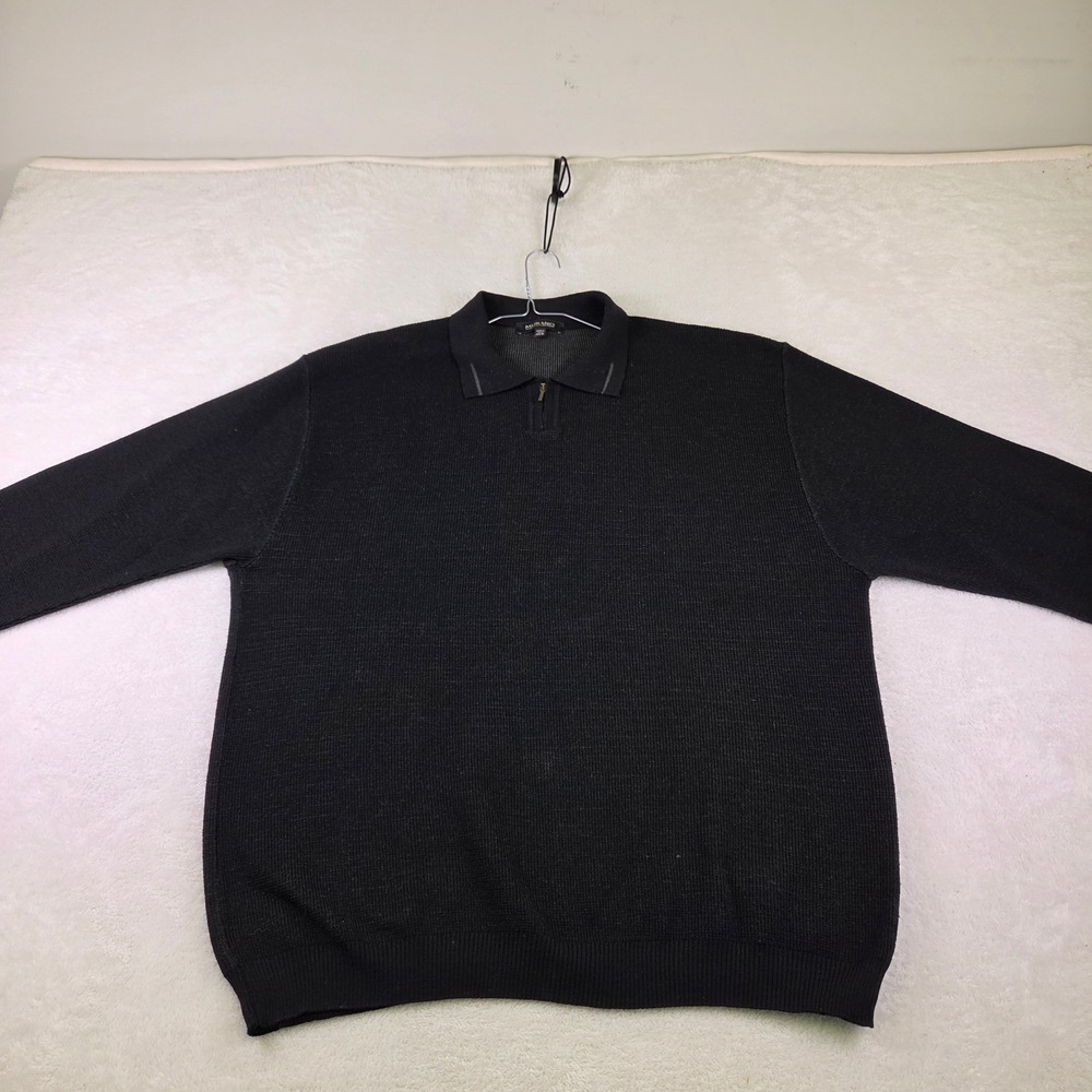 Murano Mens 4XLB Black Quarter Zip Polo Sweater Long Sleeve Made in Italy